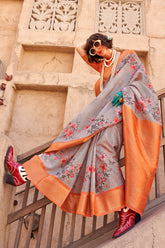 PURE HANDLOOM GEORGETTE WITH WEAVING BORDER & DIGITAL PRINT SAREE